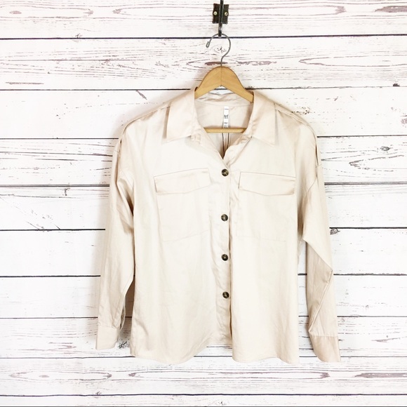 Zara trf Collection Tan Button Front Shirt Medium - Picture 1 of 11
